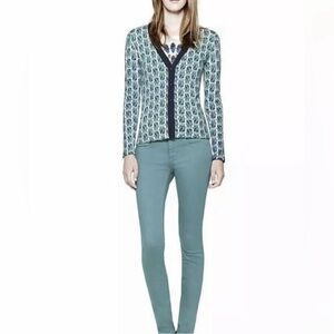 TORY BURCH Blue Beetle Scarab Cardigan XS